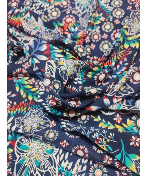 Granatowa elastyczna dzianina z fantazyjnym wzorem